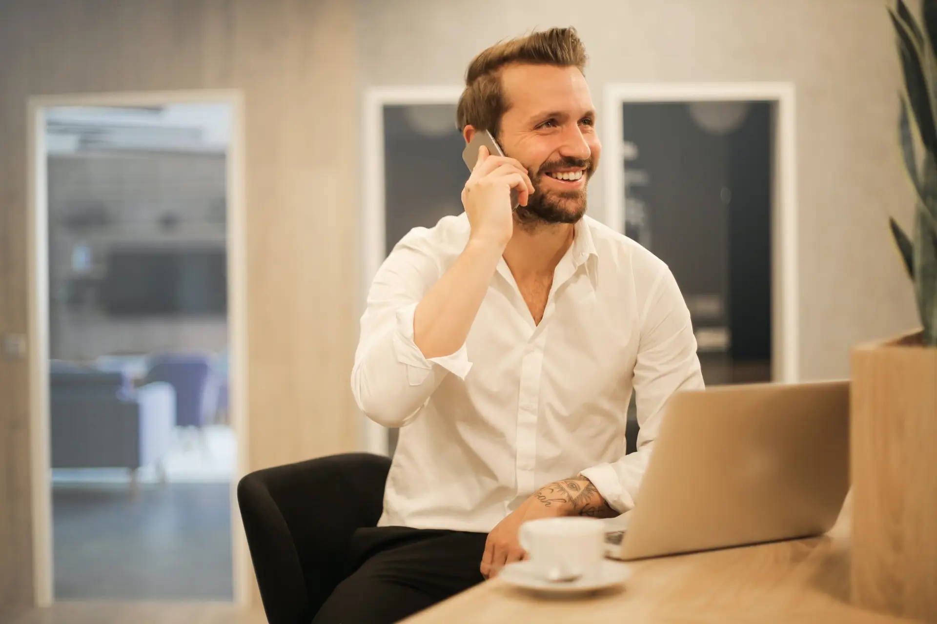 broker on phone with client